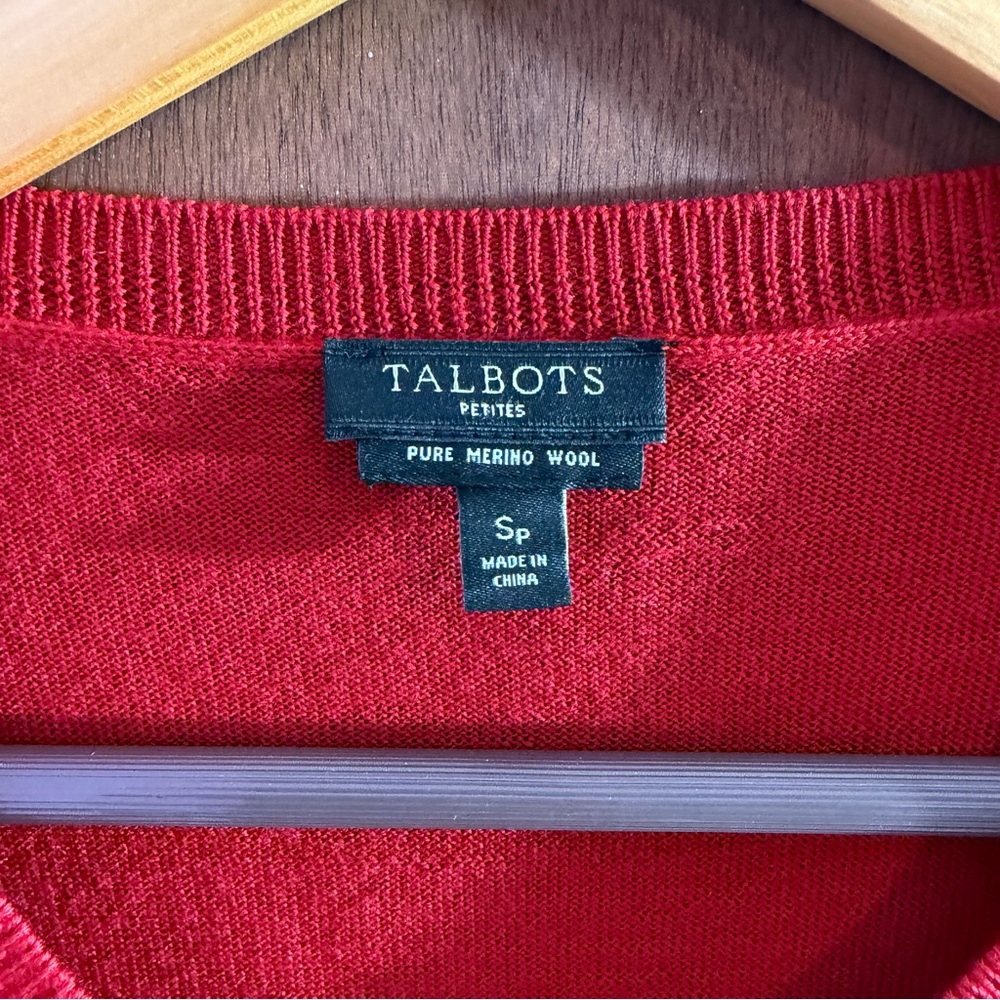 Talbots Red Merino Wool Cardigan with Decorative Buttons Small Petite - Picture 9 of 9